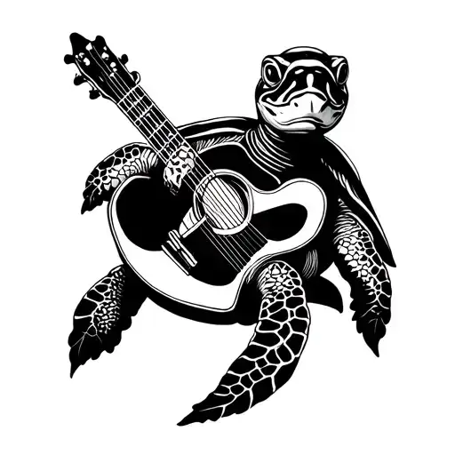A Turtle Playing A Guitar In A Serene Underwater Setting