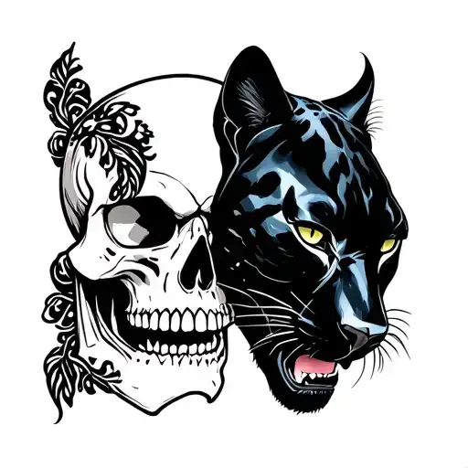 Dark Black Panther And Skull