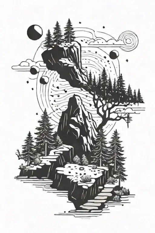 A Hiking Trail Winding Through A Forest With Asteroids Falling From The Sky