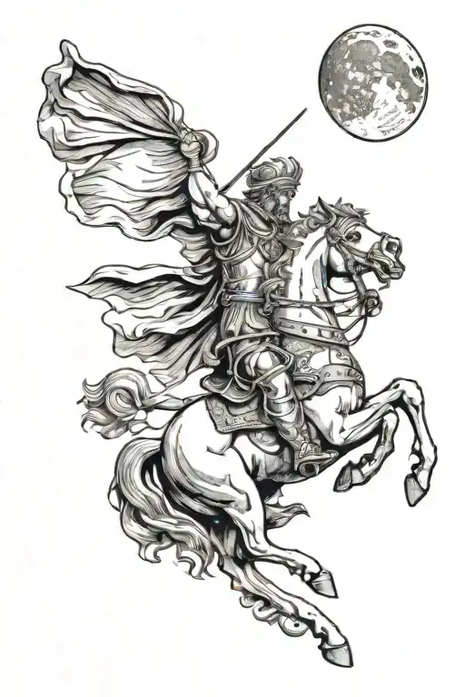 Alexander The Great Standing On Top Of 100 Dead Soliders Looking Into The Moon