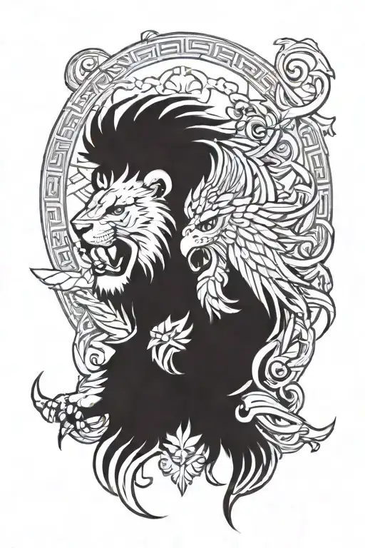 Lion And Eagle Shin Tattoo Design