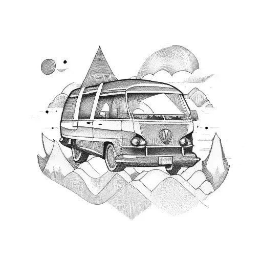 A Blue Travel Van With Luggage On The Roof