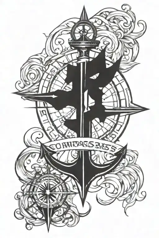 Compass Rose With Anchor Intertwined