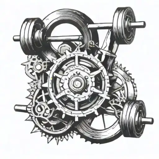 Incorporate A Barbell And A Gear Symbolizing Strength And Engineering Prowess