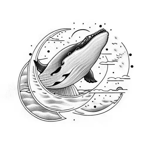 A Majestic Whale Swimming Under A Crescent Moon In The Night Sky