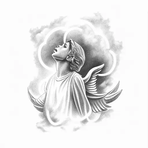 A Majestic Angel Blowing A Trumpet Surrounded By Clouds And Rays Of Light