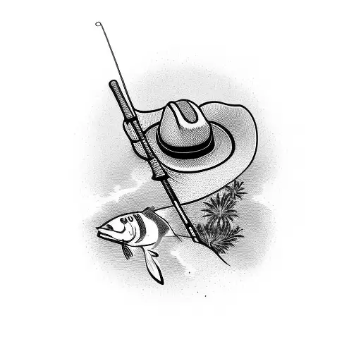 A Fishing Rod Catching A Cowboy Hat In A River