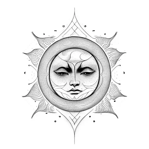 A Sketch-style Design Of A Sun And Moon Merging Together