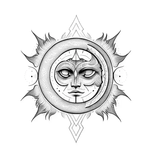 A Sketch-style Design Of A Sun And Moon Merging Together