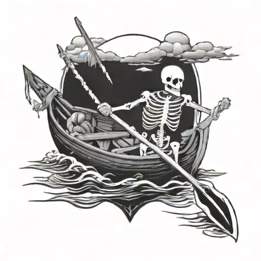 Skeleton Rowing A Boat