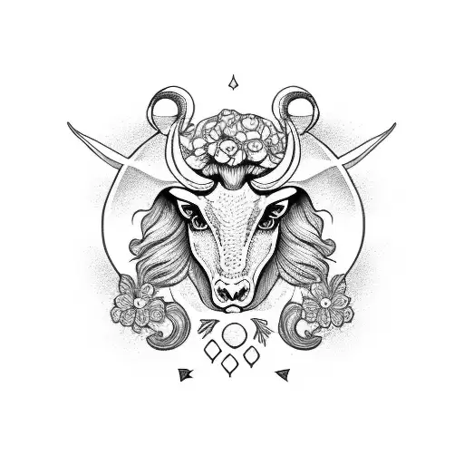 Side Aries Head With Flowers