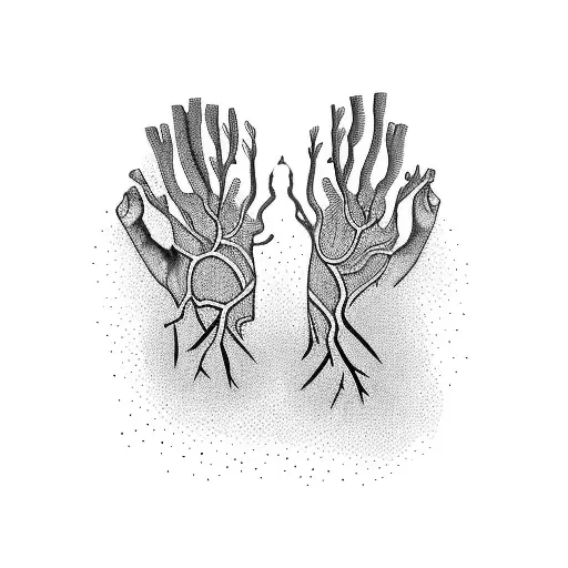 A Vibrant Tree With Roots Growing Out Of A Pair Of Hands