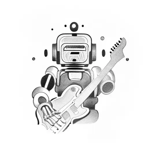 A Futuristic Robot Playing A Guitar