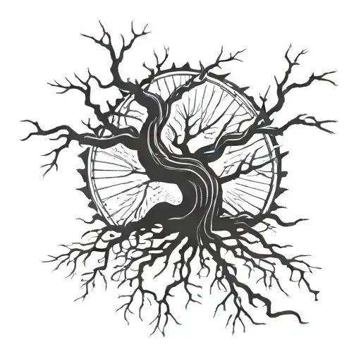 Incorporate Family Tree Roots With Tire Tracks Symbolizing F1 Racing