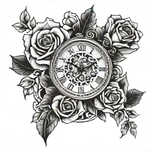 Clock And Rosses Surrounding
