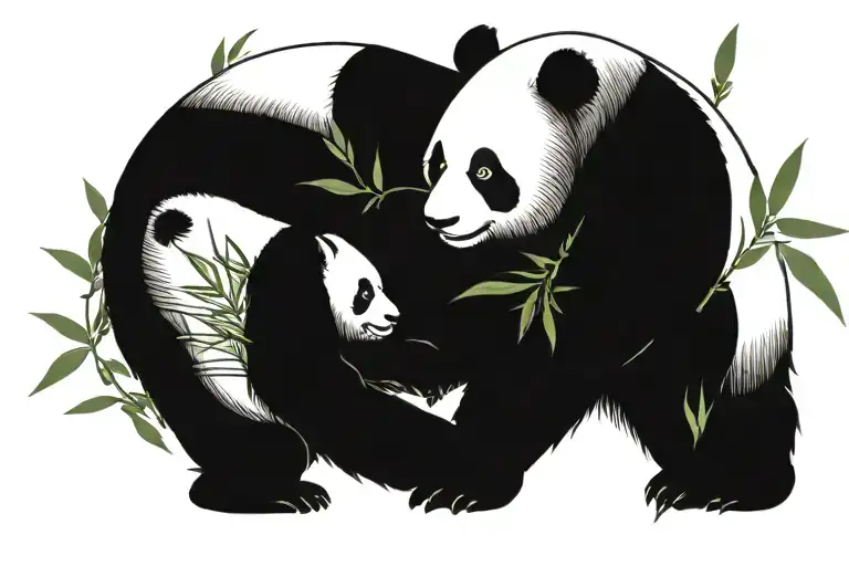 Panda With Baby In Bamboo Forest