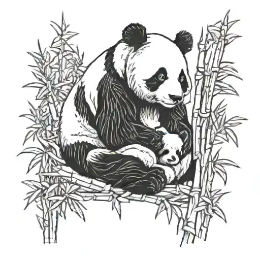 Panda With Baby In Bamboo Forest