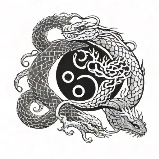 Yin Yang Snake And Dragon Intertwined