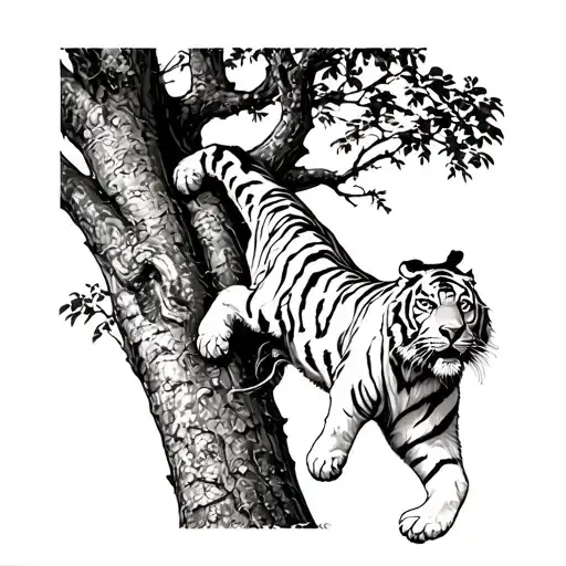 Tiger Climbing A Tree
