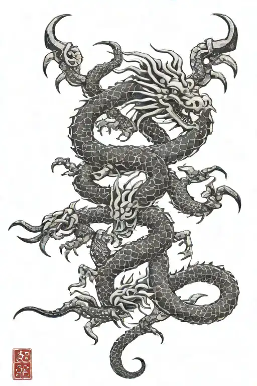 Scorpion And Dragon With Japanese Style Inscription About Father