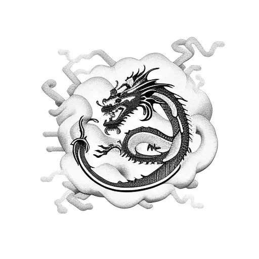 Asian Dragon Intertwined With Computer Code