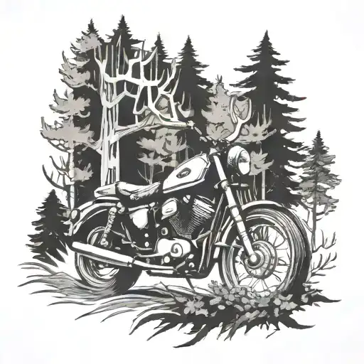 A Motorcycle Speeding Through A Forest With A Deer Running Alongside It