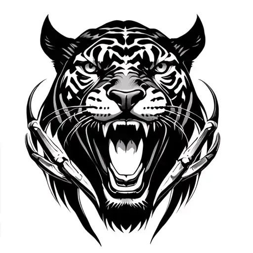 All Black Panther Showing Teeth Claws