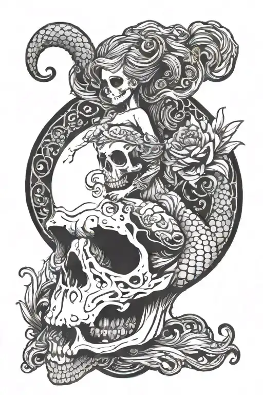 Skull And Mermaid Sitting