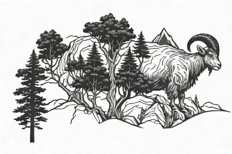 Mountain Goat And Tree