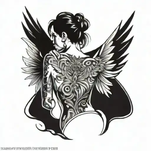 Full Chest Gang Tattoo Design Featuring A Girl With Wing Viewed From The Back Om The Middle Tattoo
