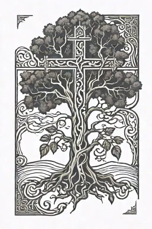 Simple Cross With Simple Tree With Roots