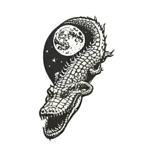 Alligator Laying Looking Up At Moon