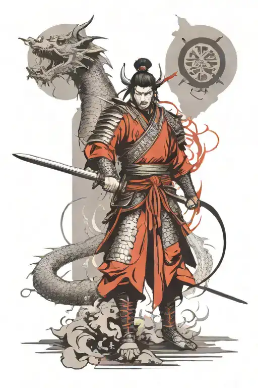 Samurai Warrior Battling A Dragon