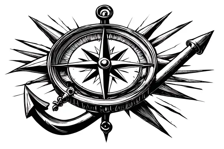 Anchor And A Compass Needle In The Background Black