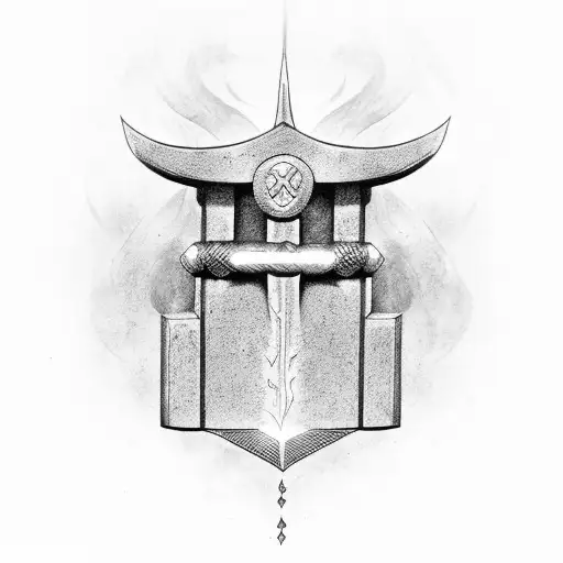 Thor's Hammer Mjolnir With A Buddhist Japamala Wrapped Around It