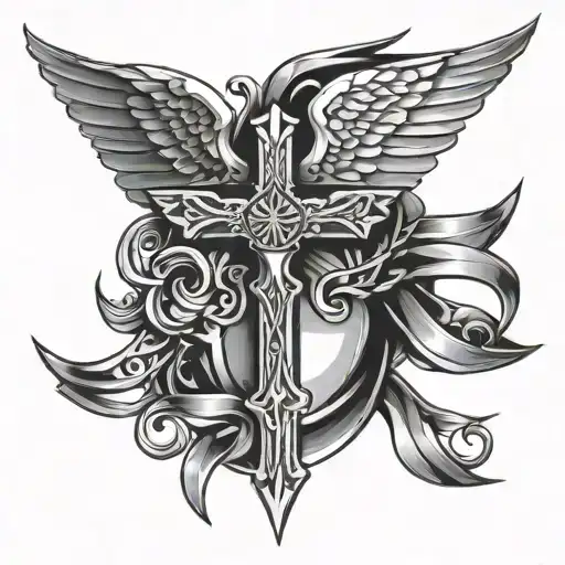 Armor Shoulder Tattoo Christian Cross With Angel Wings