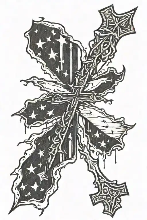 Rugged Black American Flag And Cross