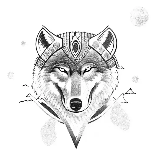 Viking Ship Sailing Through The Night Sky With A Wolf Standing On Its Deck