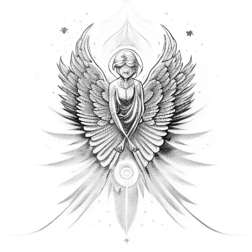 A Celestial Angel With Broken Wings Falling From The Galaxy