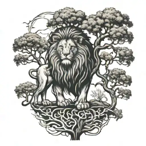 Lion And Tree