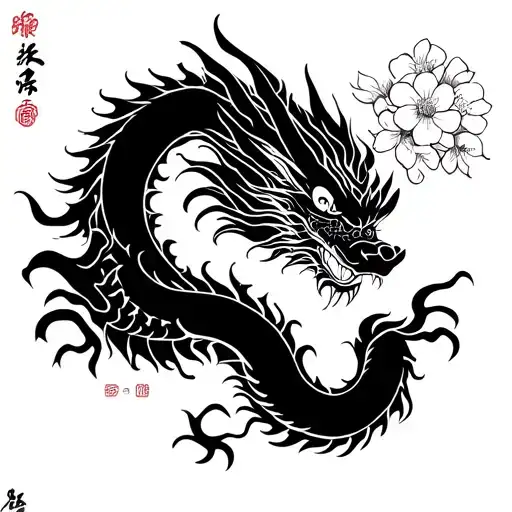 Chinese Dragon With Sakura Blossom