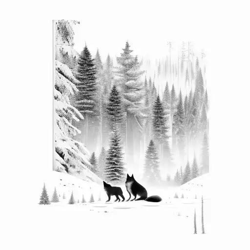 A Serene Forest Landscape With A Hidden Wolf Silhouette