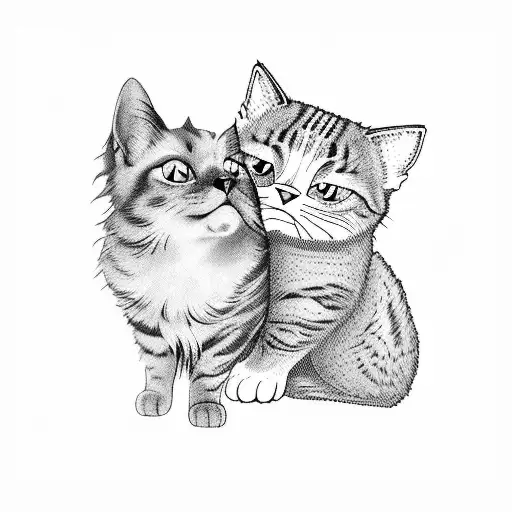 A Whimsical Blackwork Tattoo Of A Cat And Dog Playing Together In A Garden