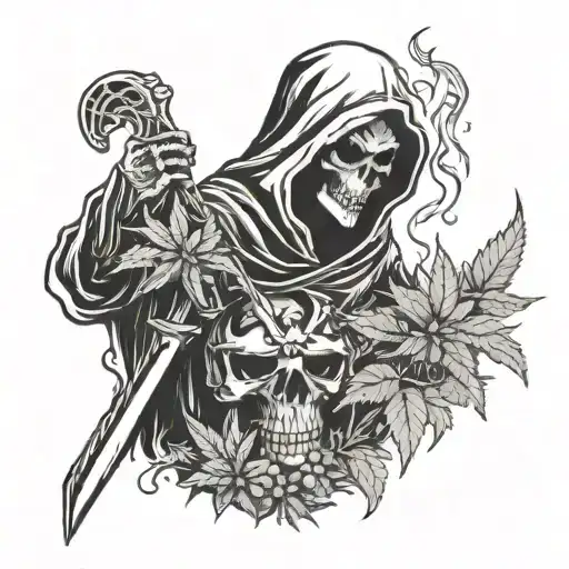 Grim Reaper Decorated With Cannabis