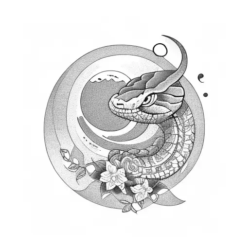 Month July With Snake And Moon And Flower