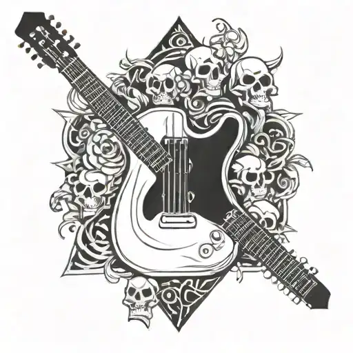 Guitar Flyng V On Center And Skull