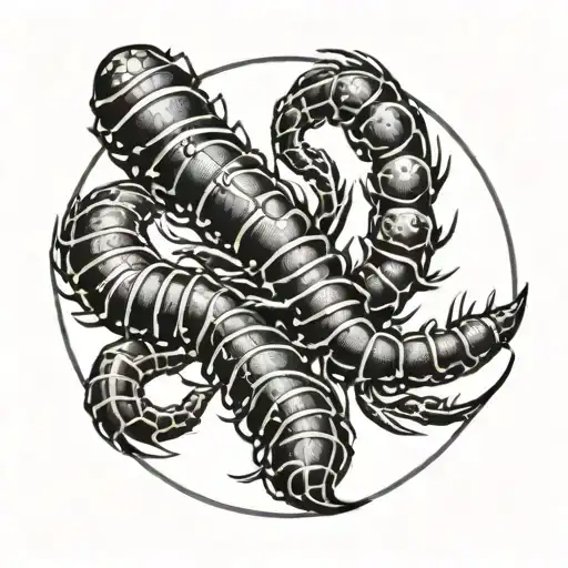 Scolopendra In Black And White Crawls In A Circle