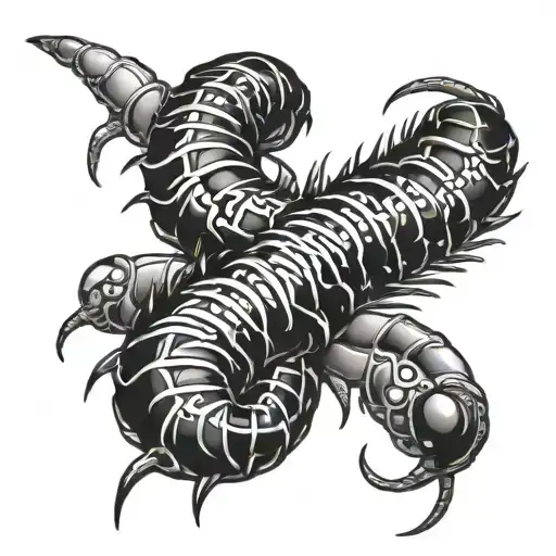 Scolopendra In Black And White Crawls Around The Knee