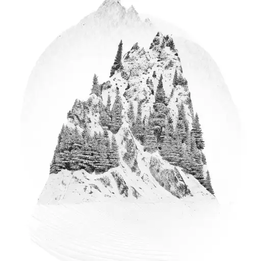 A Majestic Mountain Landscape With A Snowboarder Carving Through Fresh Powder