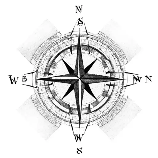 A Compass Rose Intertwined With A World Map